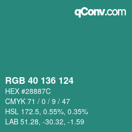 Color code: RGB 40 136 124 | qconv.com