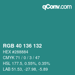 Color code: RGB 40 136 132 | qconv.com