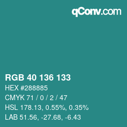 Color code: RGB 40 136 133 | qconv.com