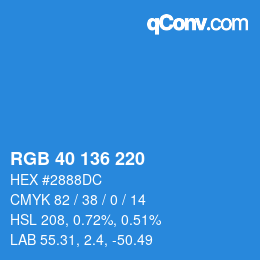 Color code: RGB 40 136 220 | qconv.com