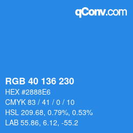 Color code: RGB 40 136 230 | qconv.com