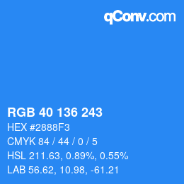 Color code: RGB 40 136 243 | qconv.com