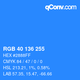 Color code: RGB 40 136 255 | qconv.com