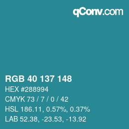 Color code: RGB 40 137 148 | qconv.com