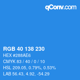 Color code: RGB 40 138 230 | qconv.com