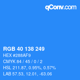 Color code: RGB 40 138 249 | qconv.com