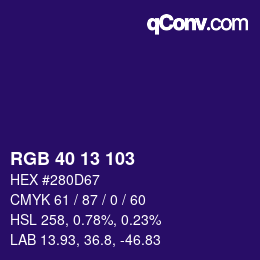 カラーコード: RGB 40 13 103 | qconv.com