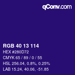 Color code: RGB 40 13 114 | qconv.com