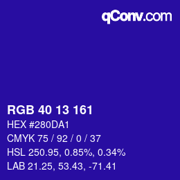 Color code: RGB 40 13 161 | qconv.com