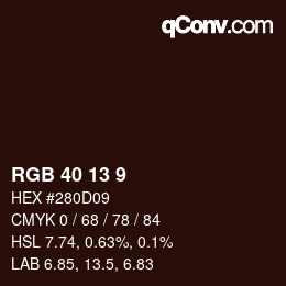 カラーコード: RGB 40 13 9 | qconv.com