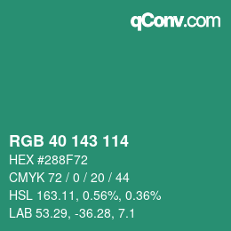 Color code: RGB 40 143 114 | qconv.com