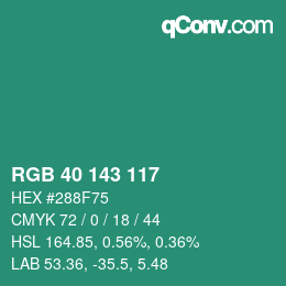 Color code: RGB 40 143 117 | qconv.com