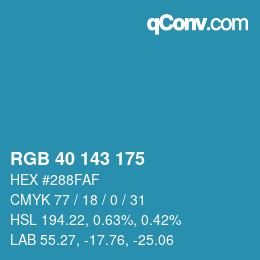 颜色代码: RGB 40 143 175 | qconv.com