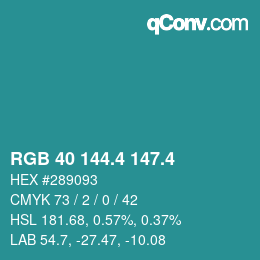 カラーコード: RGB 40 144.4 147.4 | qconv.com