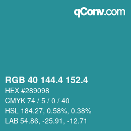 カラーコード: RGB 40 144.4 152.4 | qconv.com