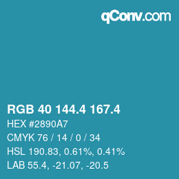 カラーコード: RGB 40 144.4 167.4 | qconv.com