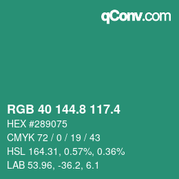 カラーコード: RGB 40 144.8 117.4 | qconv.com