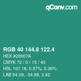 カラーコード: RGB 40 144.8 122.4 | qconv.com