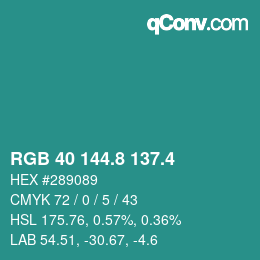 カラーコード: RGB 40 144.8 137.4 | qconv.com