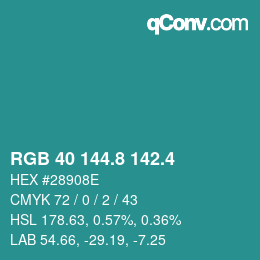 カラーコード: RGB 40 144.8 142.4 | qconv.com