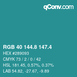 カラーコード: RGB 40 144.8 147.4 | qconv.com