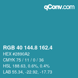 カラーコード: RGB 40 144.8 162.4 | qconv.com