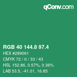 カラーコード: RGB 40 144.8 97.4 | qconv.com