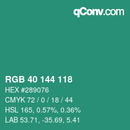 Color code: RGB 40 144 118 | qconv.com