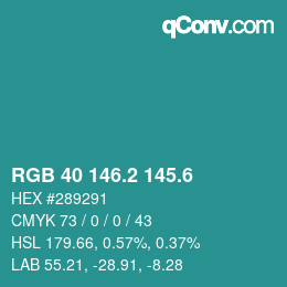 カラーコード: RGB 40 146.2 145.6 | qconv.com