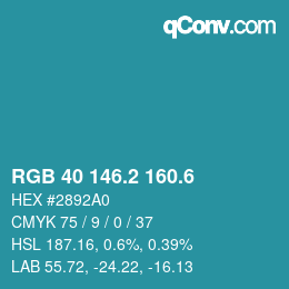 カラーコード: RGB 40 146.2 160.6 | qconv.com
