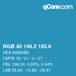 カラーコード: RGB 40 146.2 185.6 | qconv.com