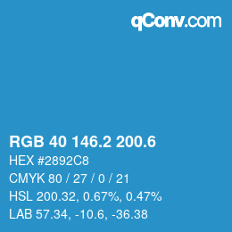 カラーコード: RGB 40 146.2 200.6 | qconv.com