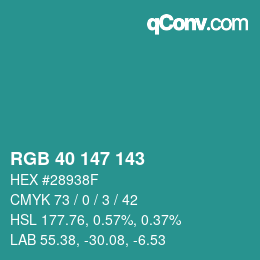 Color code: RGB 40 147 143 | qconv.com