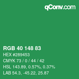 カラーコード: RGB 40 148 83 | qconv.com