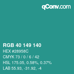 Color code: RGB 40 149 140 | qconv.com