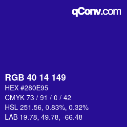 カラーコード: RGB 40 14 149 | qconv.com
