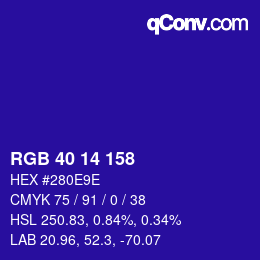 カラーコード: RGB 40 14 158 | qconv.com