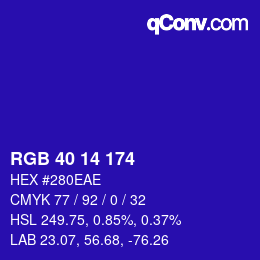 Color code: RGB 40 14 174 | qconv.com