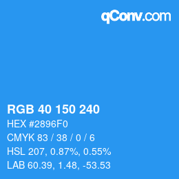 颜色代码: RGB 40 150 240 | qconv.com
