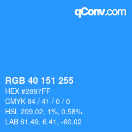 Color code: RGB 40 151 255 | qconv.com