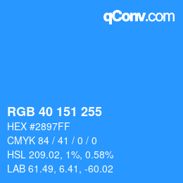 カラーコード: RGB 40 151 255 | qconv.com