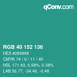 カラーコード: RGB 40 152 136 | qconv.com