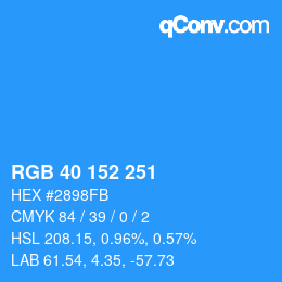 颜色代码: RGB 40 152 251 | qconv.com