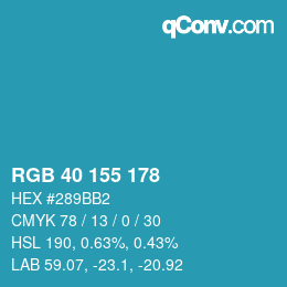 Color code: RGB 40 155 178 | qconv.com