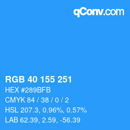 カラーコード: RGB 40 155 251 | qconv.com