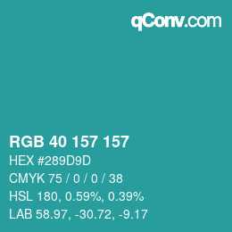 Color code: RGB 40 157 157 | qconv.com