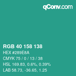 カラーコード: RGB 40 158 138 | qconv.com