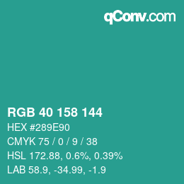 カラーコード: RGB 40 158 144 | qconv.com