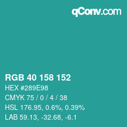 Color code: RGB 40 158 152 | qconv.com