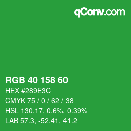 カラーコード: RGB 40 158 60 | qconv.com
